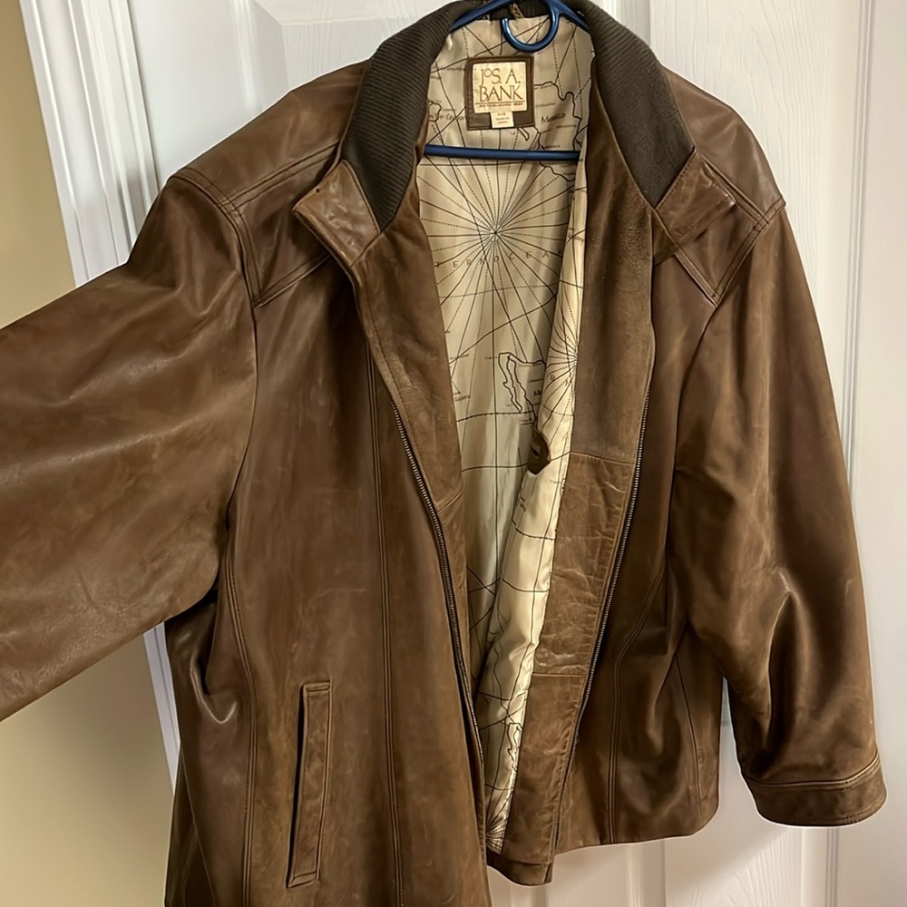 Jos A Banks Mens Extra Large BROWN  Leather Jacket Sportswear 4XL